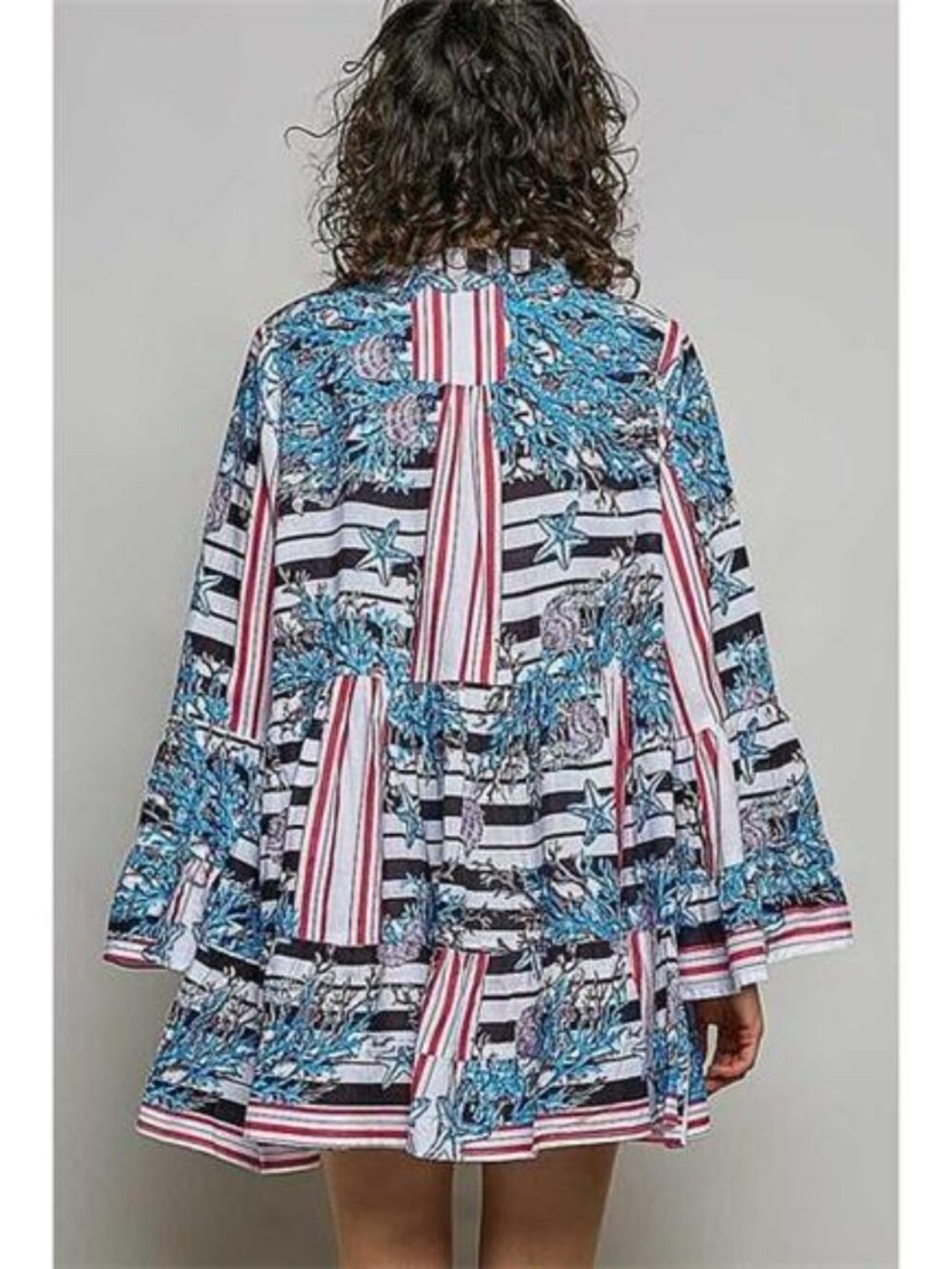 POL Striped Floral Long Sleeve Mini Dress with Pintuck Detail - Picture 5 of 7